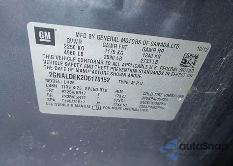 2013 Chevrolet Equinox 1Lt z USA, uszkodzony, nr VIN 2GNALDEK2D6170152